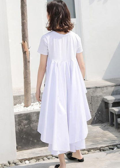 Simple White Cotton Long Shirts Low High Design Summer Top