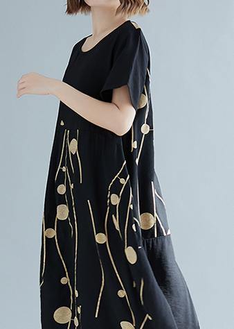 Simple Green Text Cotton Linen Tunics Wild Daily Summer Dress