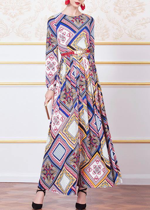 Simple White Prints Chiffon Dresses O Neck Maxi Winter Dress