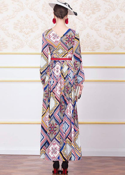Simple White Prints Chiffon Dresses O Neck Maxi Winter Dress