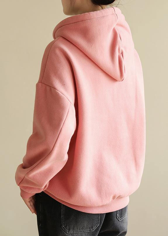 Simple Wild Cotton Double-layer Hooded Tunics for Shirts Pink Blouse