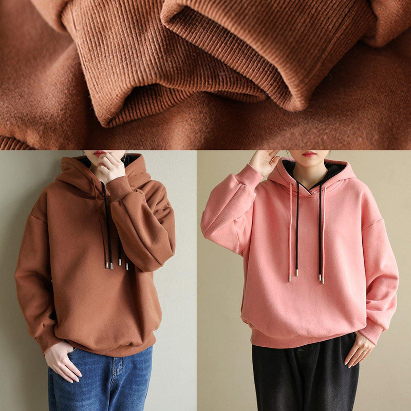 Simple Wild Cotton Double-layer Hooded Tunics for Shirts Pink Blouse