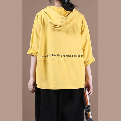 Simple yellow Letter shirts hooded patchwork loose shirt