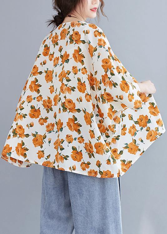 Simple Yellow Print Top V Neck Batwing Sleeve Blouses