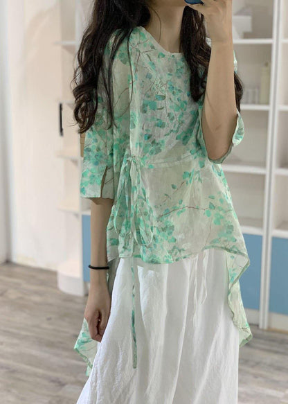 Simple Yellow Prints Linen Long Shirts Low High Design Box Summer Blouses