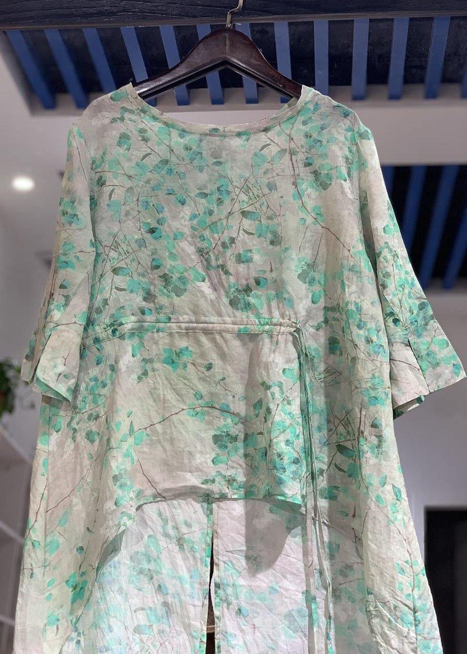Simple Yellow Prints Linen Long Shirts Low High Design Box Summer Blouses
