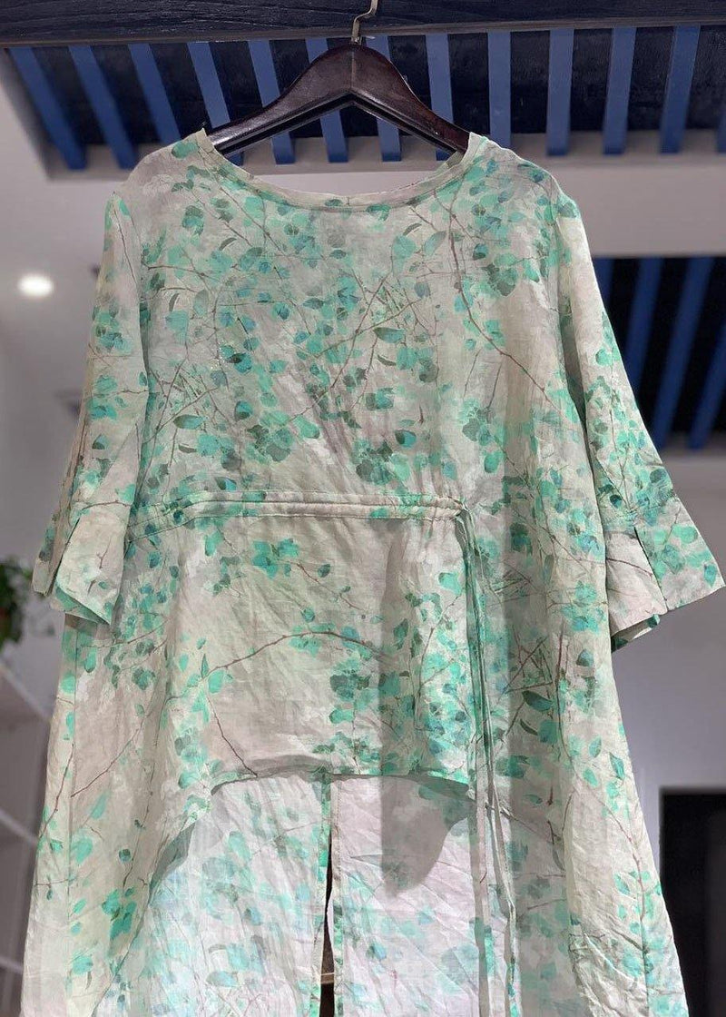 Simple Yellow Prints Linen Long Shirts Low High Design Box Summer Blouses