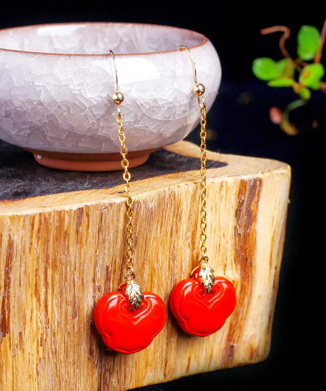 Sterling Silver Overgild Cinnabar Ruyi Drop Earrings
