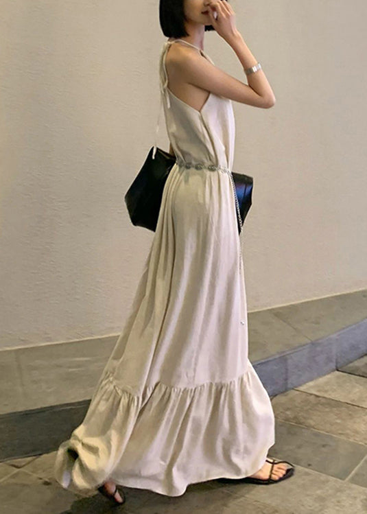 Slim Fit Apricot Tie Waist Holiday Maxi Dress Summer