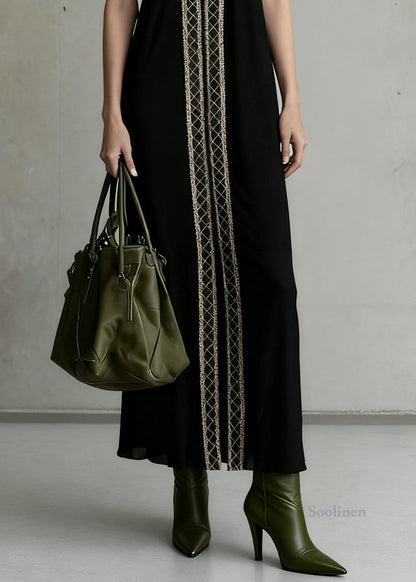 Slim Fit Black Backless Plaid Spaghetti Strap Dress Sleeveless