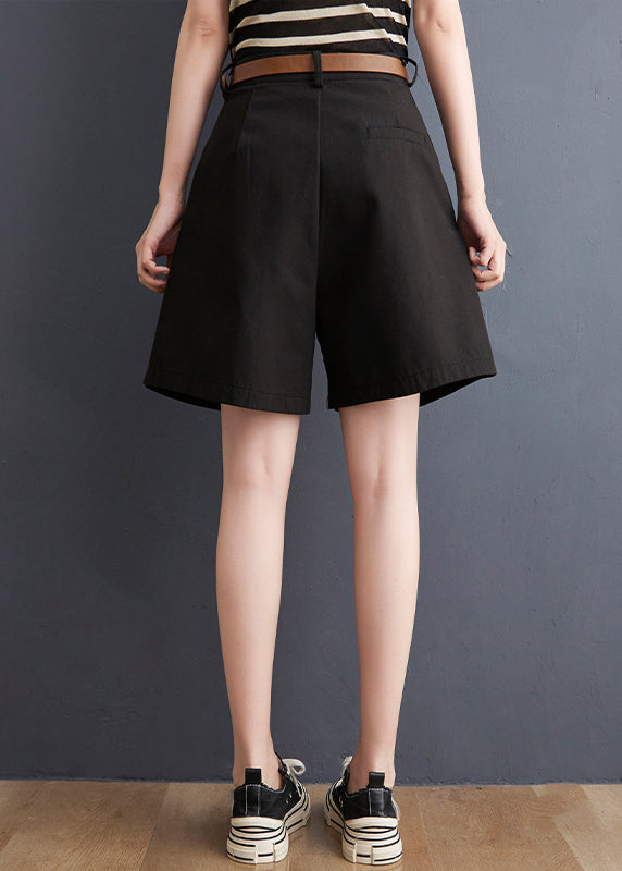 Slim Fit Black Wrinkled Pockets Hot Pants Summer