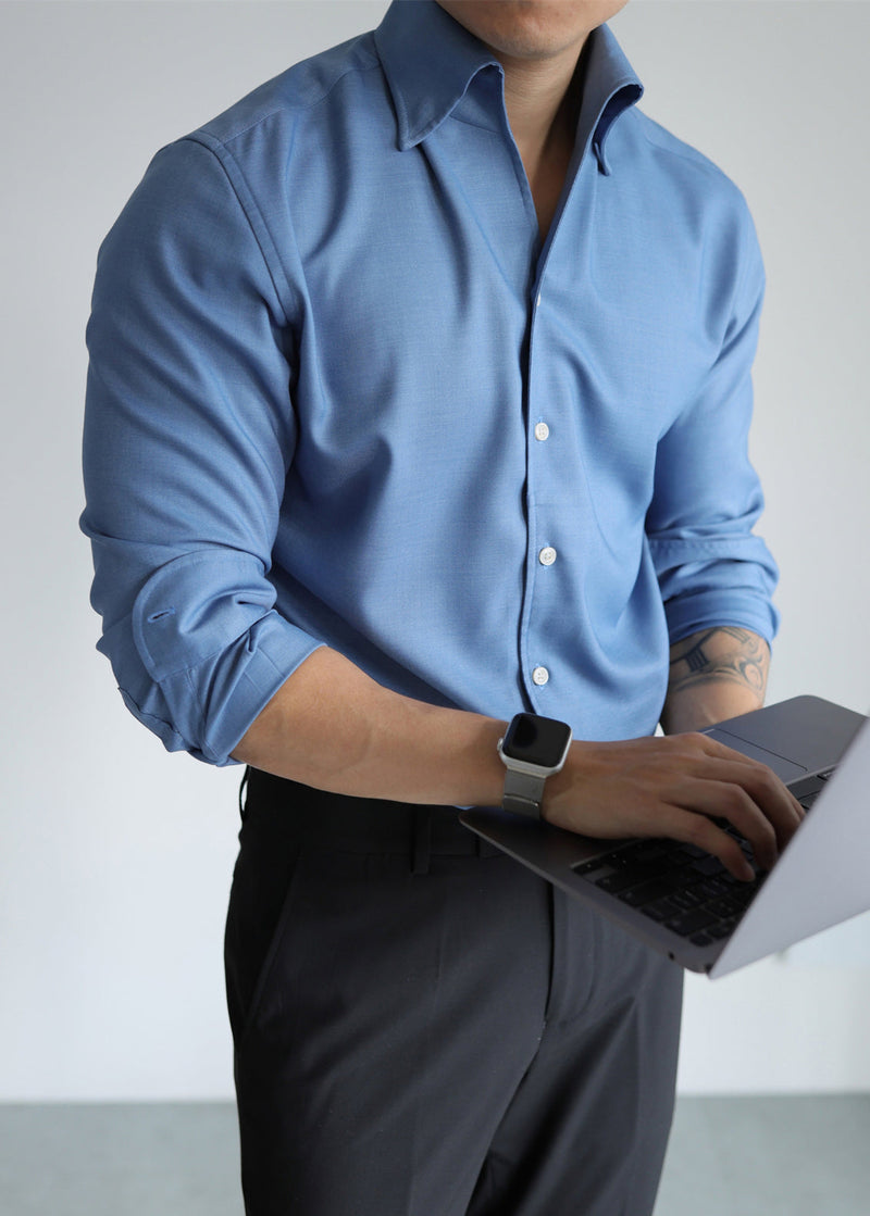 Slim Fit Blue Button Cotton Shirt Fall