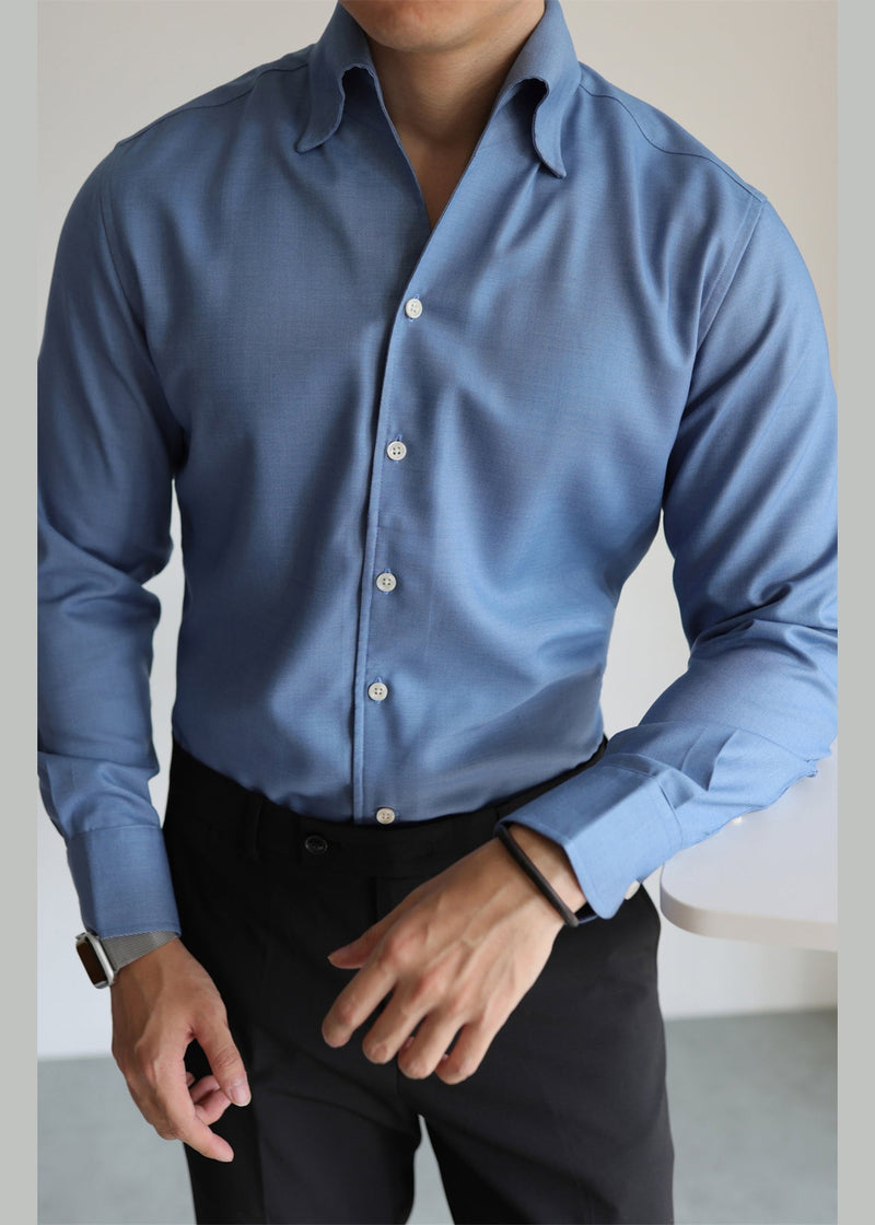 Slim Fit Blue Button Cotton Shirt Fall