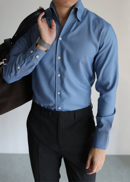 Slim Fit Blue Button Solid Cotton Shirt Men Fall