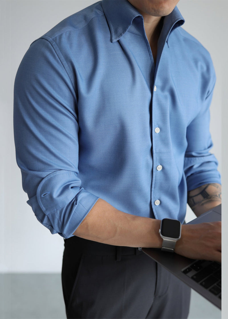 Slim Fit Blue Button Cotton Shirt Fall