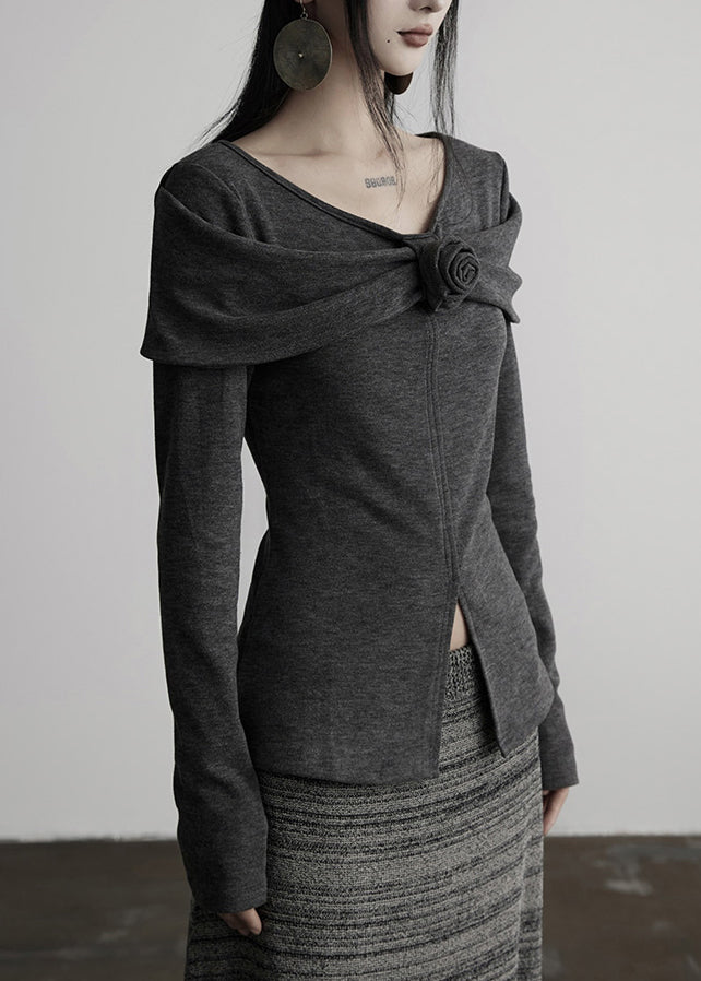 Slim Fit Grey V Neck Cotton T Shirts Tops Spring