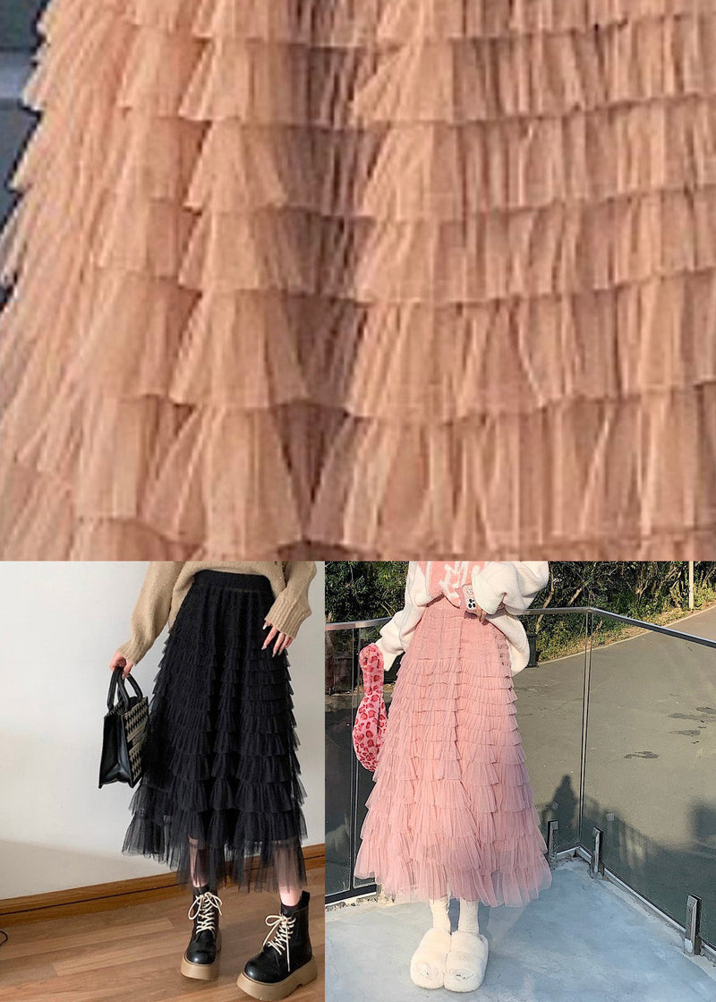 Slim Fit Khaki Elastic Waist Tulle a Line Skirts Spring