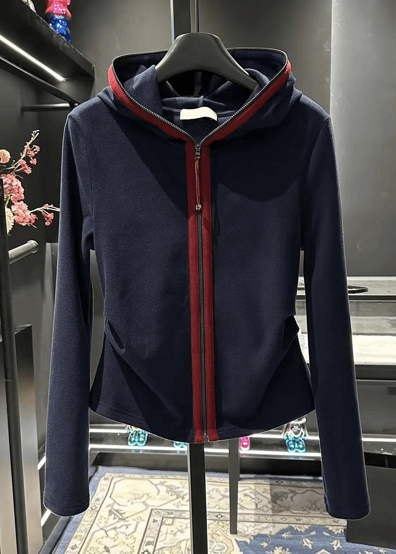 Slim Fit Navy Hooded Zip Up Cotton Coat Spring