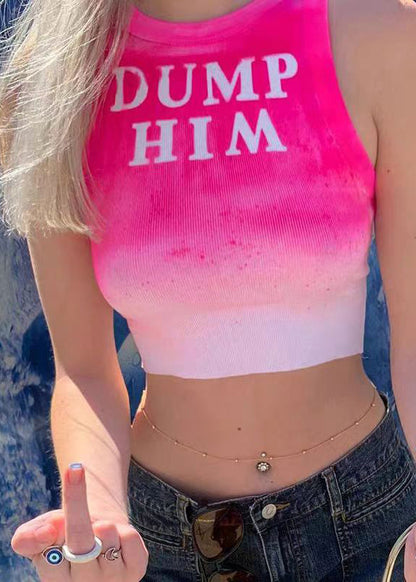 Slim Fit Rose Cold Shoulder Print Cotton Tops Sleeveless