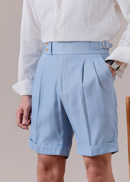 Slim Fit Sky Blue Pockets High Waist Cotton Shorts Summer