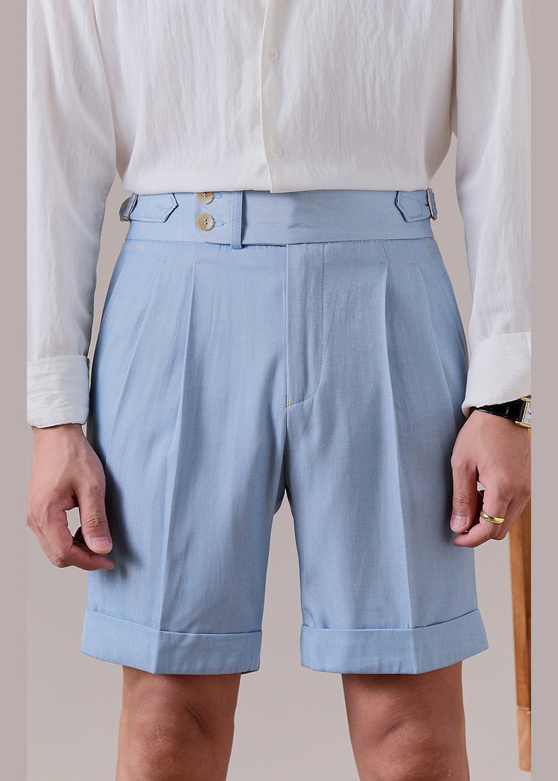 Slim Fit Sky Blue Pockets High Waist Cotton Shorts Summer