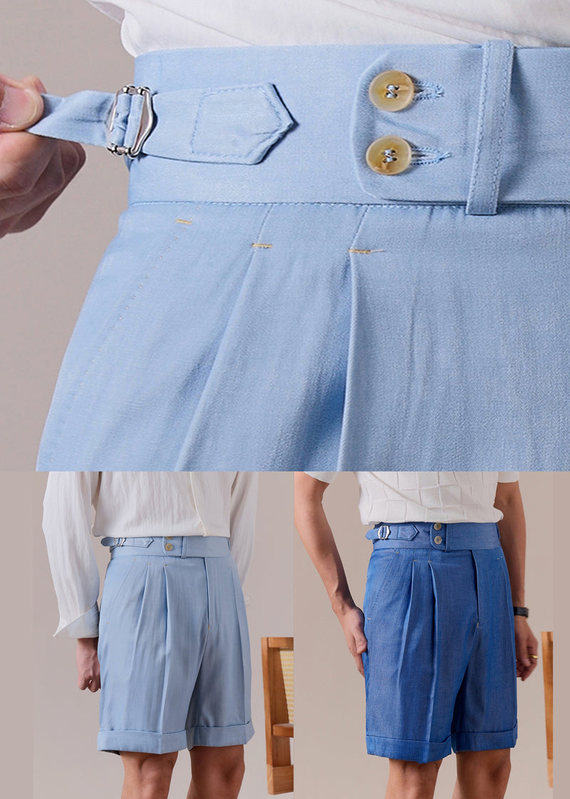Slim Fit Sky Blue Pockets High Waist Cotton Shorts Summer