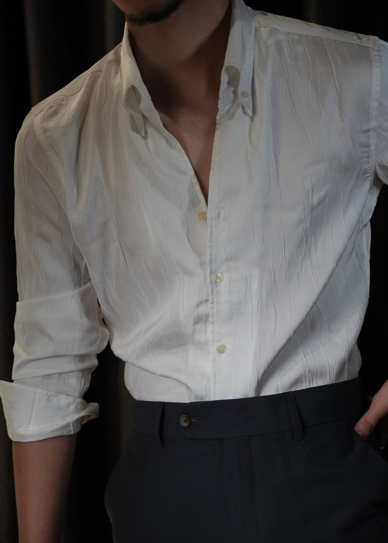 Slim Fit White Original Design Button Silk Shirts Fall