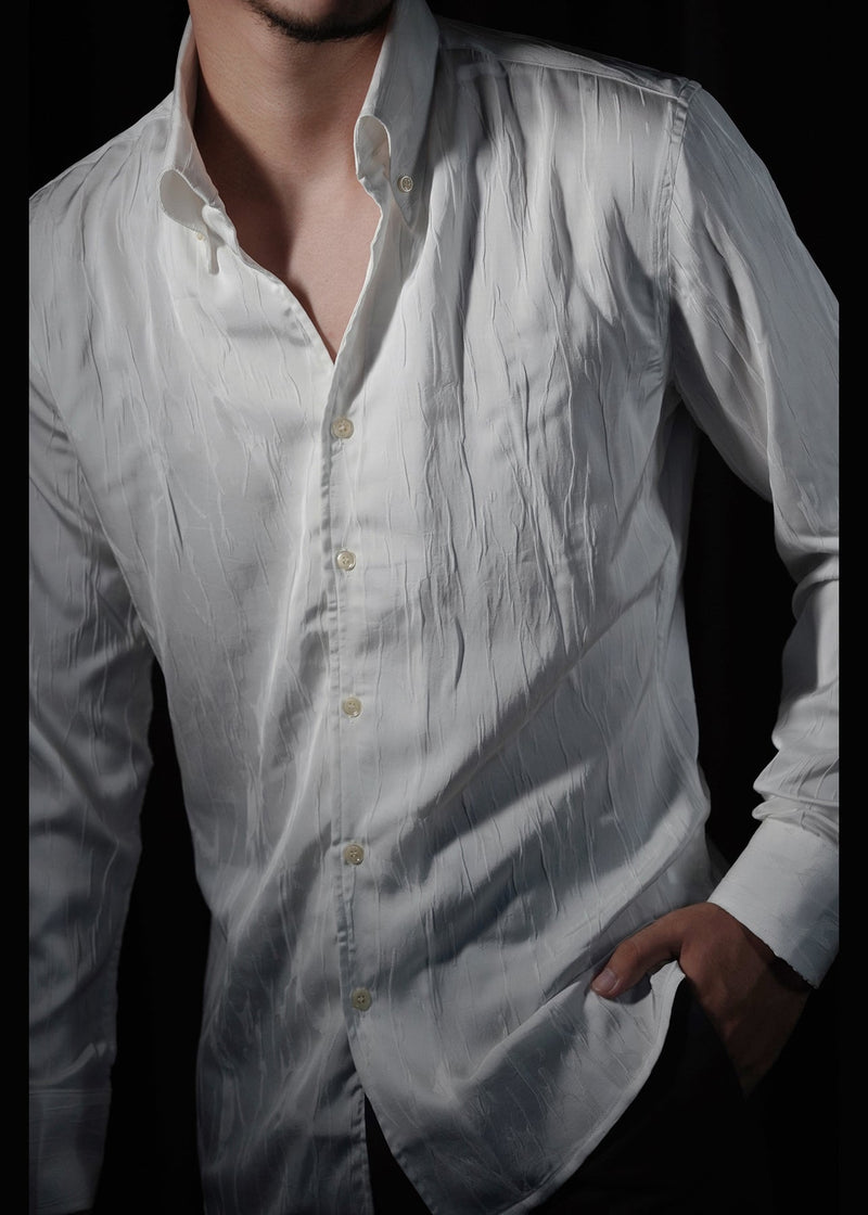 Slim Fit White Original Design Button Silk Shirts Fall