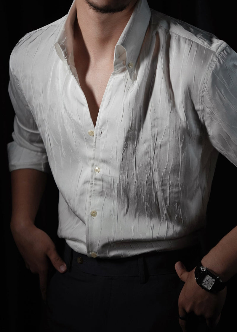 Slim Fit White Original Design Button Silk Shirts Fall
