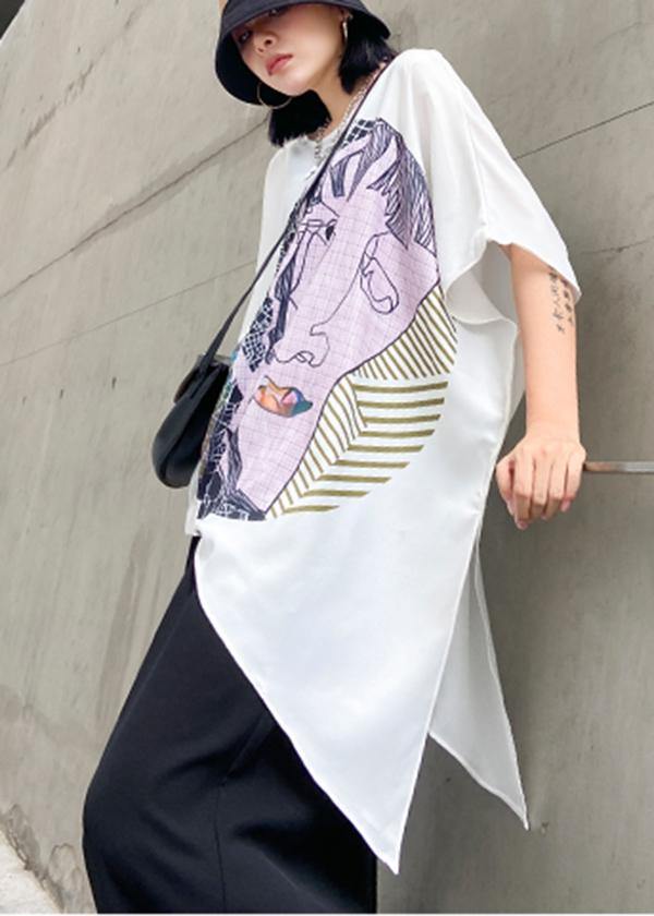 Slim Summer Large Size Printed T-shirt + Wide-leg Pants Two-piece Suit