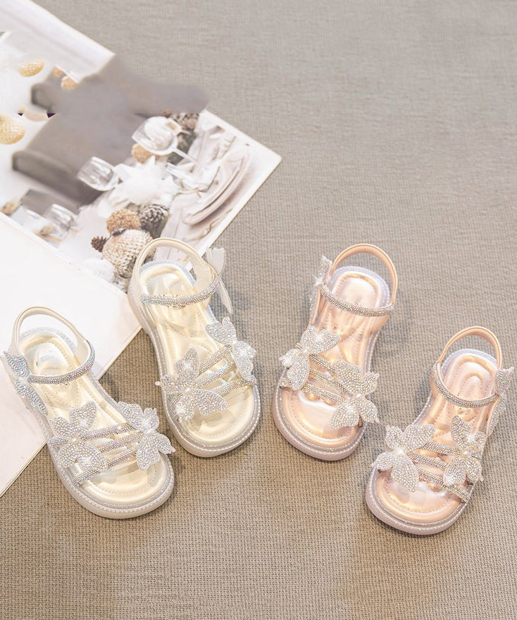 Soft Beige Zircon Peep Toe Buckle Strap Walking Sandals