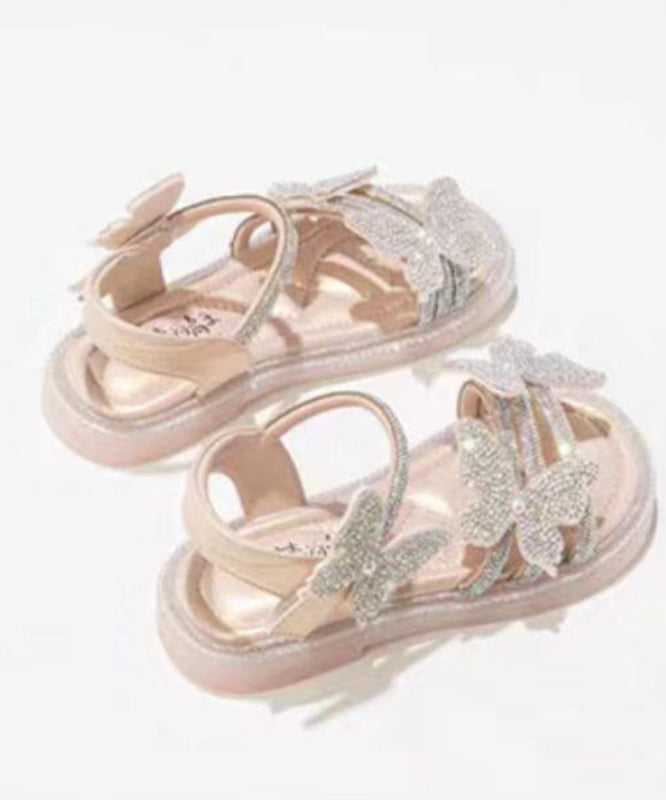 Soft Beige Zircon Peep Toe Buckle Strap Walking Sandals