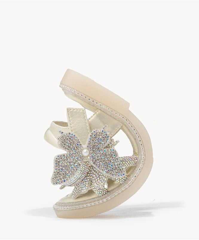 Soft Beige Zircon Peep Toe Buckle Strap Walking Sandals