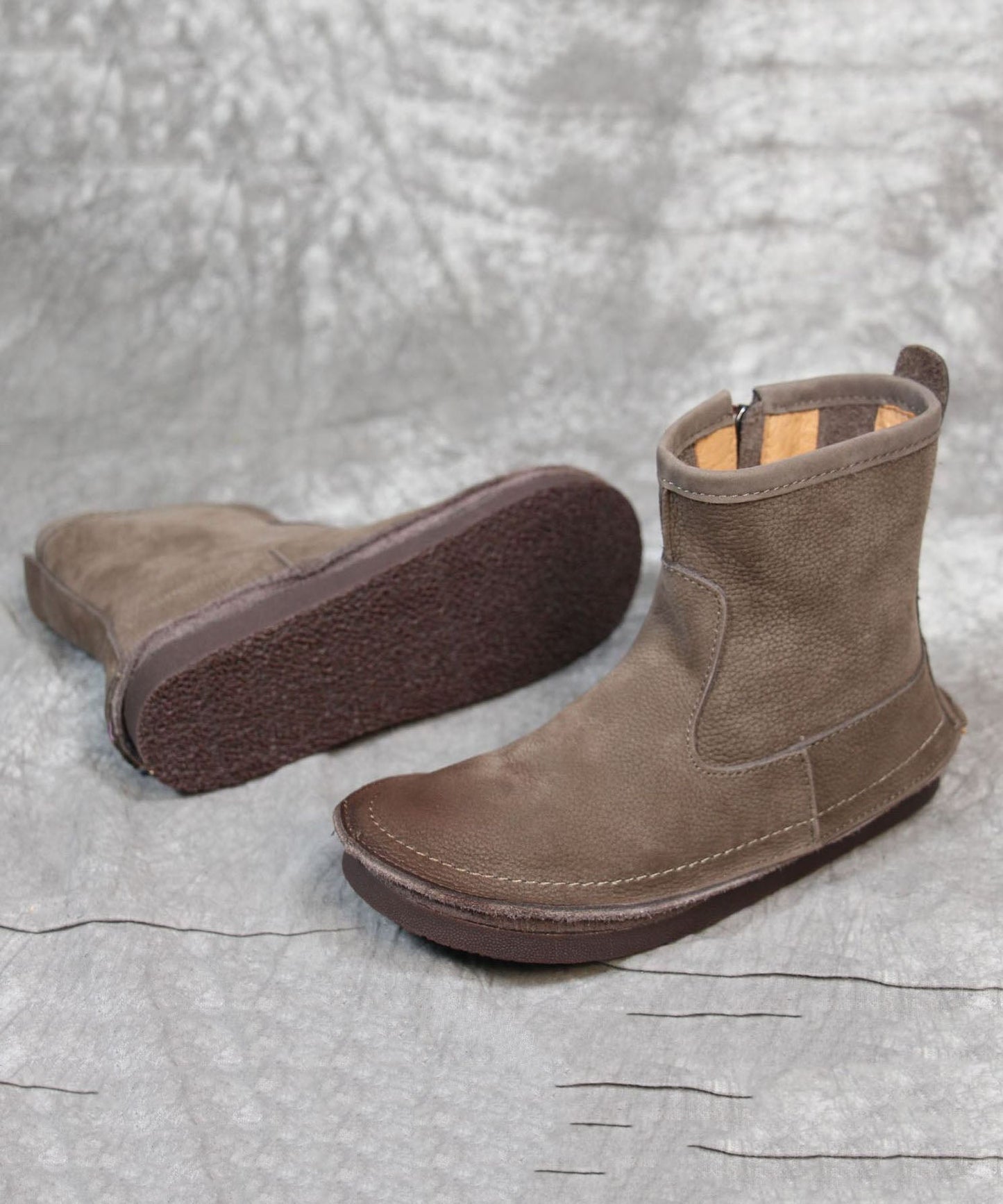 Soft Grey Zippered Boots Cowhide Leather Cross Strap Boots