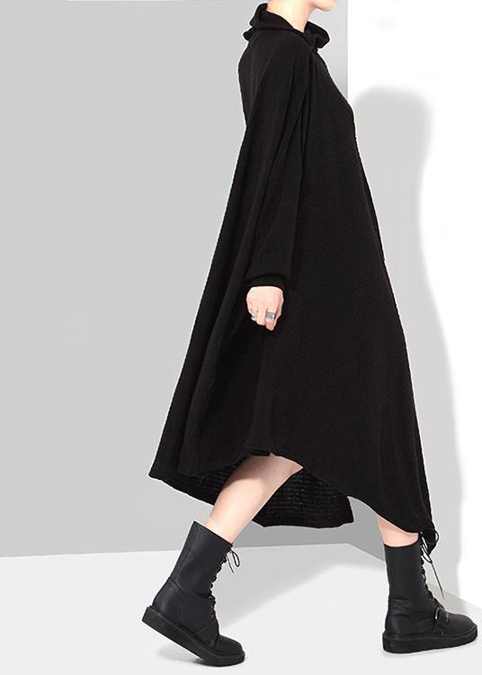 Black Woman Winter Asymmetric Knitted Sweater Dress
