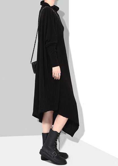 Black Woman Winter Asymmetric Knitted Sweater Dress
