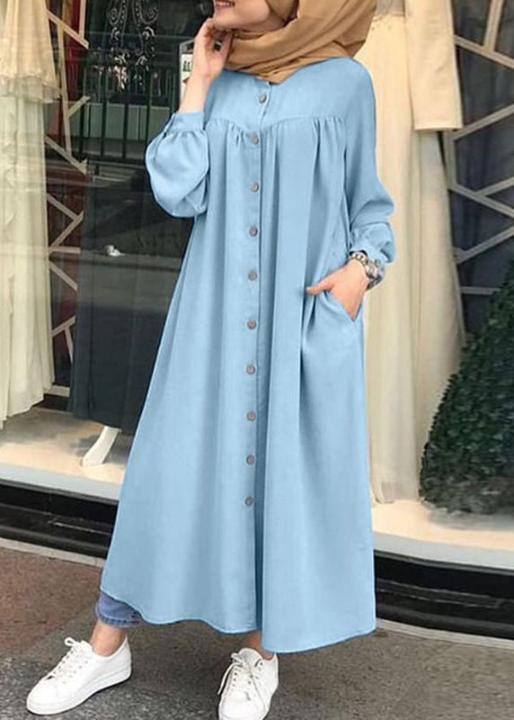 Button Front Ruched Short Sleeve Crew Neck Maxi Dress Orange