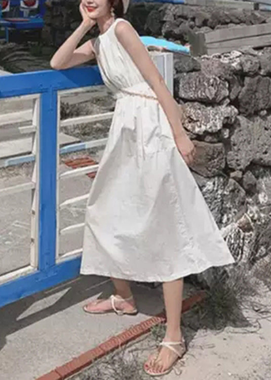 Button Pocket Drawstring Show Waist Sleeveless Maxi Dress