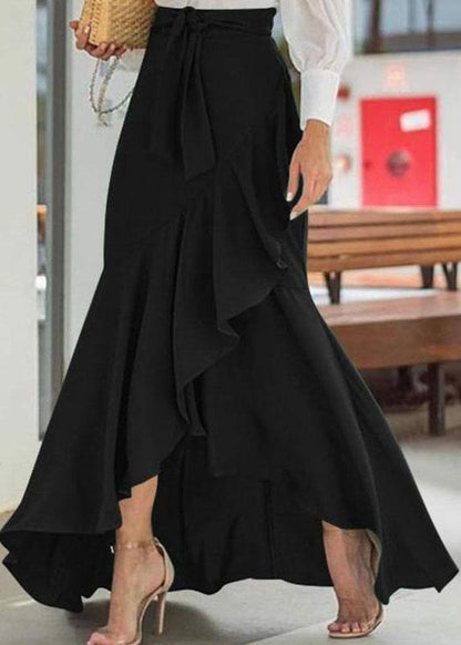 Purple Color High Waist Ruffle High Low Hem Swing Maxi Skirts for
