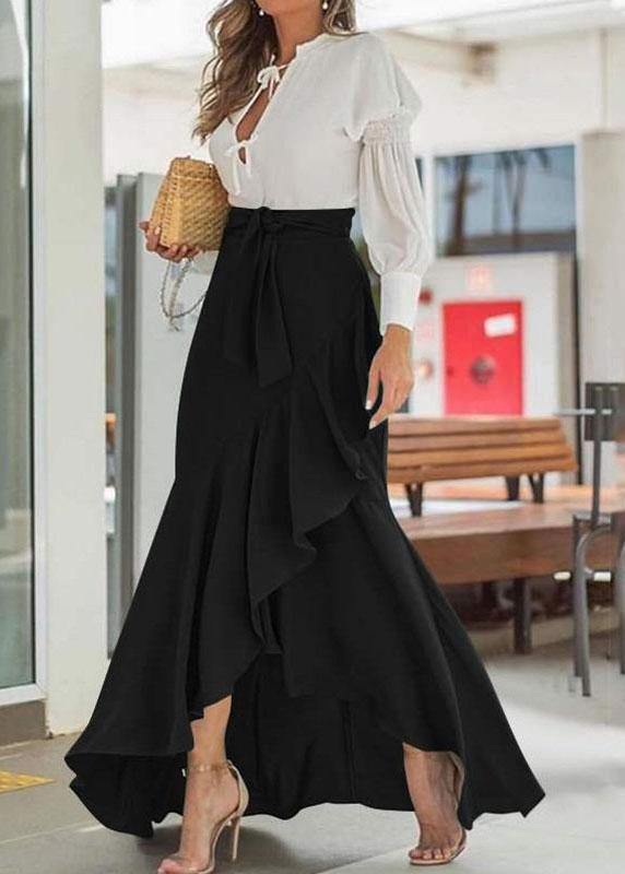 Red Color High Waist Ruffle High Low Hem Swing Maxi Skirts for
