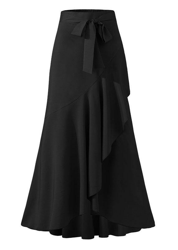 Red Color High Waist Ruffle High Low Hem Swing Maxi Skirts for