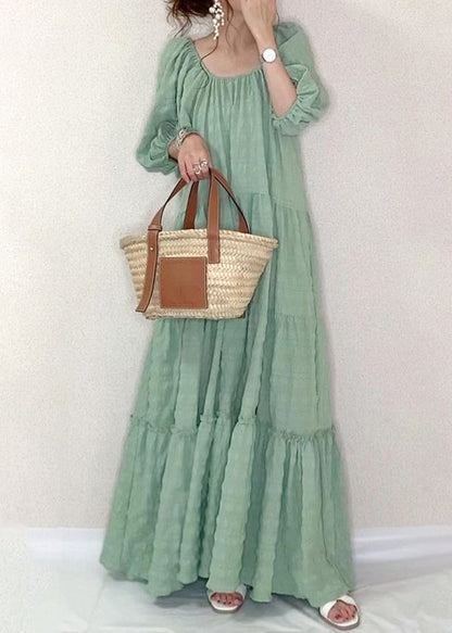 Square Collar Ruffle Maxi Dress Light Green
