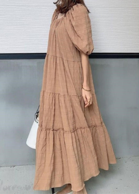 Square Collar Ruffle Maxi Dress Light Green