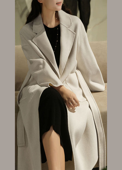 White Fine Woolen Coats Peter Pan Collar Winter