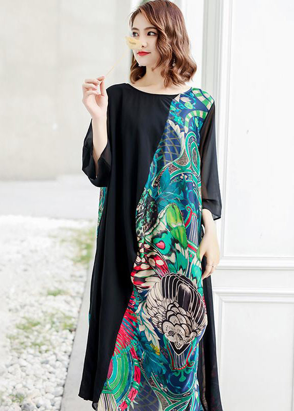 Spliced Printing Spring Loose Midi Dress