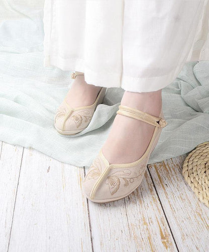 Splicing Green Embroideried Oriental Buckle Strap Wedge High Wedge Heels Shoes