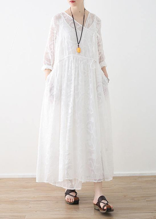 Spring Lace Tencel Cutout Swing Dress Jumper Two-piece