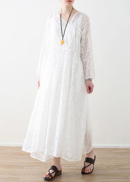 Spring Lace Tencel Cutout Swing Dress Jumper Two-piece