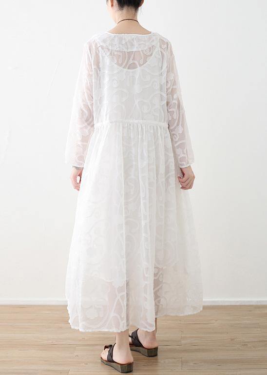 Spring Lace Tencel Cutout Swing Dress Jumper Two-piece