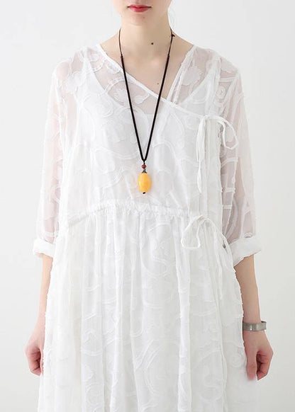 Spring Lace Tencel Cutout Swing Dress Jumper Two-piece